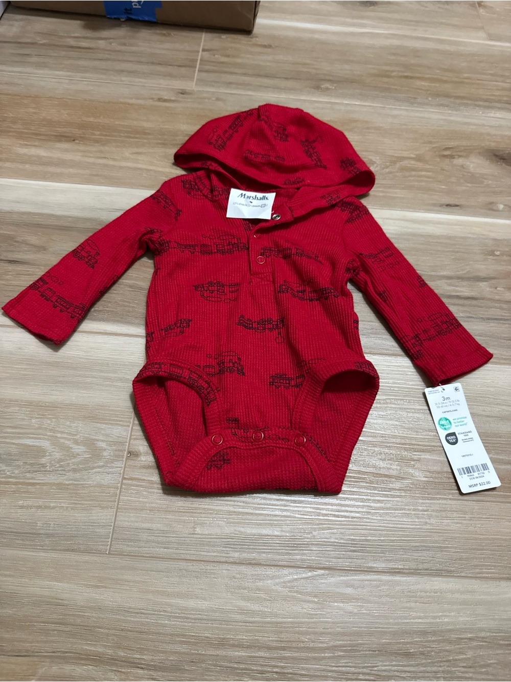 NWT Carter’s thermal waffle hooded long sleeve onesie